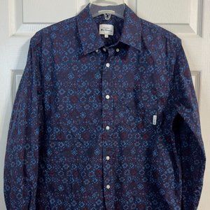 Ben Sherman Men's Button Up Shirt Blue Geometric Size L Long Sleeve Stretch Fit